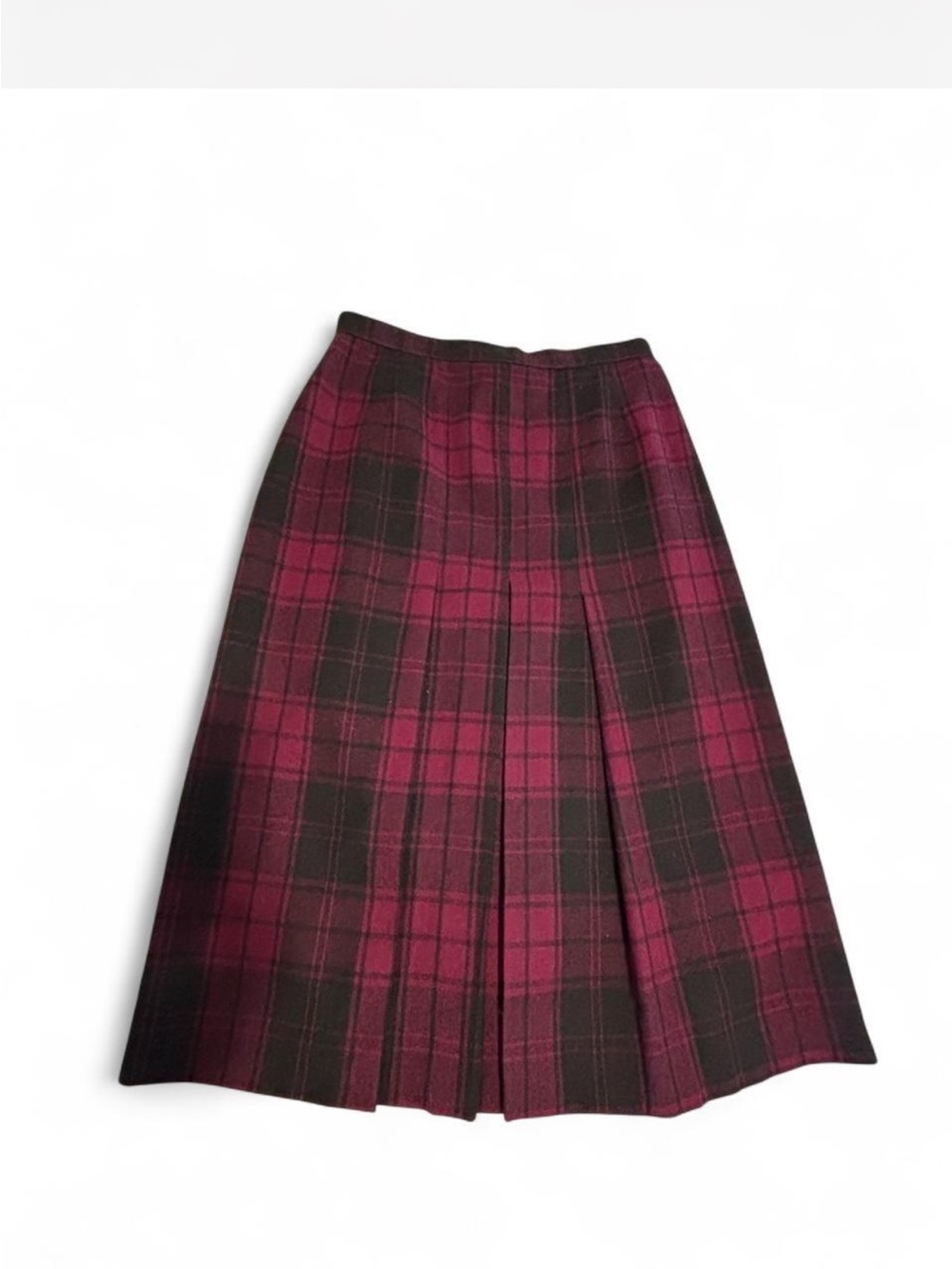 VINTAGE 80’s Country Suburbans sz 10 Black magenta purple plaid wool midi skirt